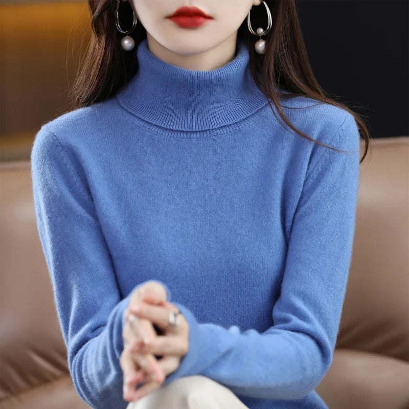 Women's turtleneck sweater made of soft material long sleeves in various colors