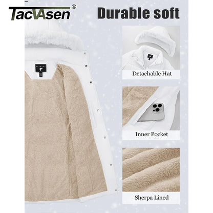 Damen Winter Steppmantel mit Kapuze, Teddyfutter und Kunstpelzbesatz