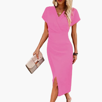 Damen Midikleid mit V-Ausschnitt und Wickeloptik – Elegantes Sommerkleid für Alltag & Events