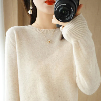 Damen Rundhals Pullover Langarm Basic Strickpullover