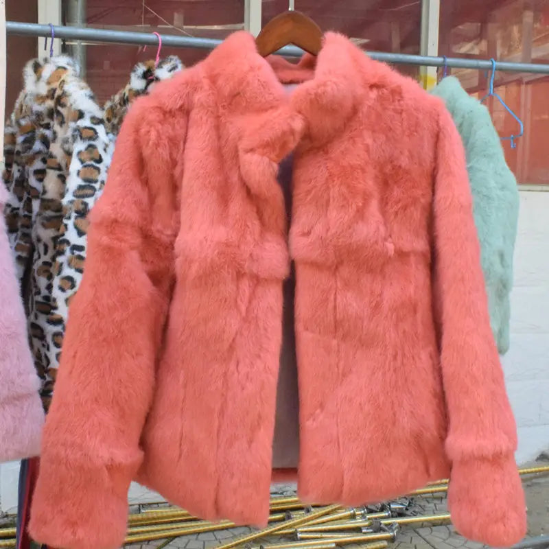 Women's short jacket with stand collar and long sleeves