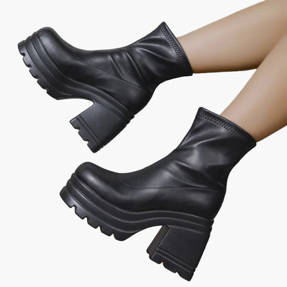 Women's Platform Block Heel Ankle Boots Fashionable High Heel Shoes for Party and Everyday Use