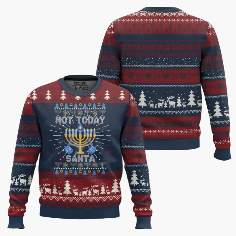 Men's Christmas-Hanukkah Sweater Funny "Not Today Santa" Sweatshirt – Perfect for Holidays & Ugly Sweater Parties