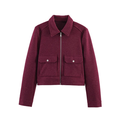 Short Jacket with Zipper and Flap Pockets