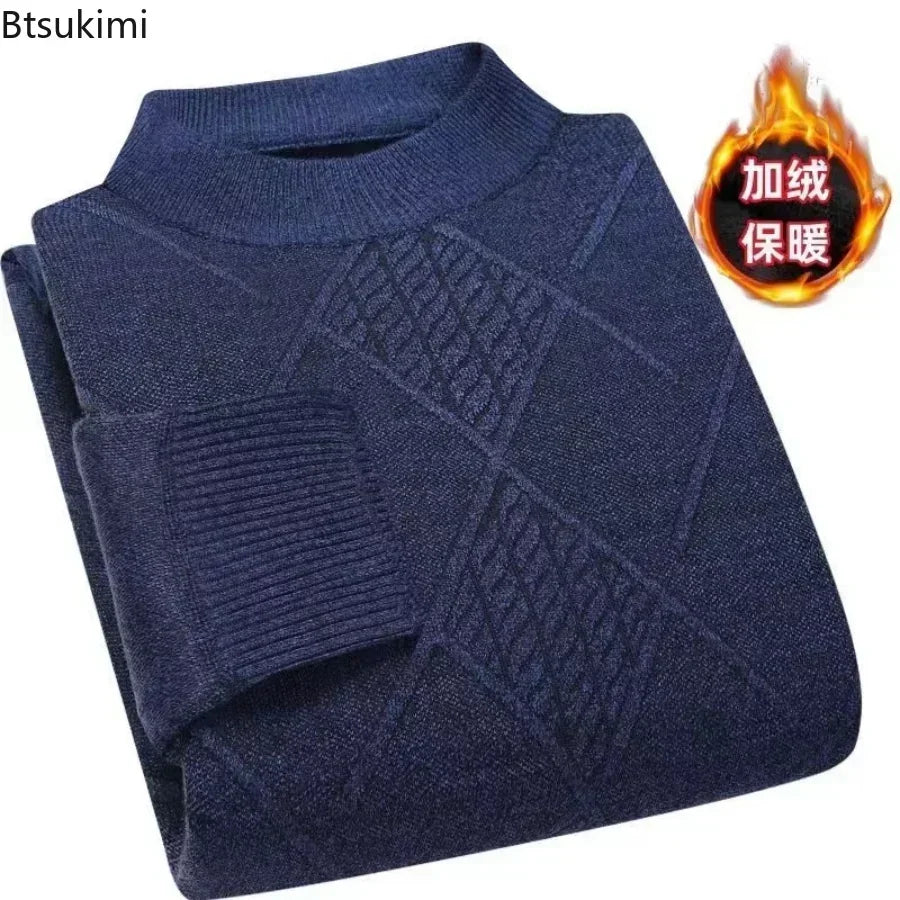Men's turtleneck knitted sweater with diamond pattern, warm for winter