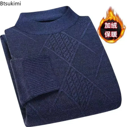 Men's turtleneck knitted sweater with diamond pattern, warm for winter