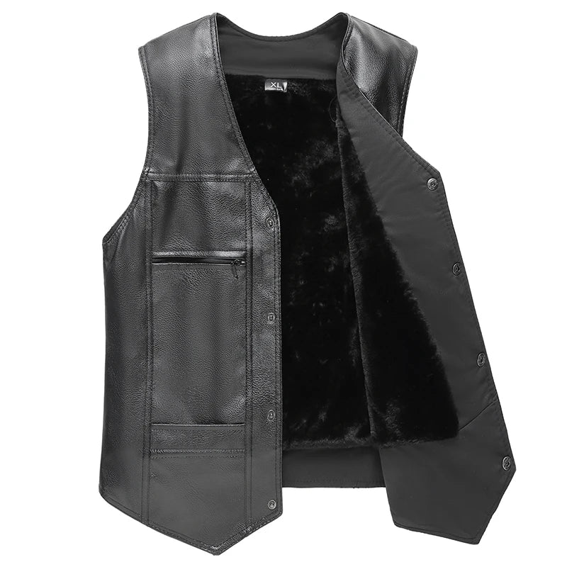 Men's black vest with fleece lining, button closure