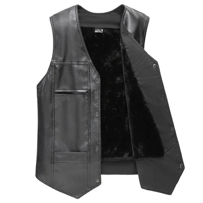 Men's black vest with fleece lining, button closure