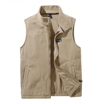 Unisex fleece vest with stand-up collar zipper beige
