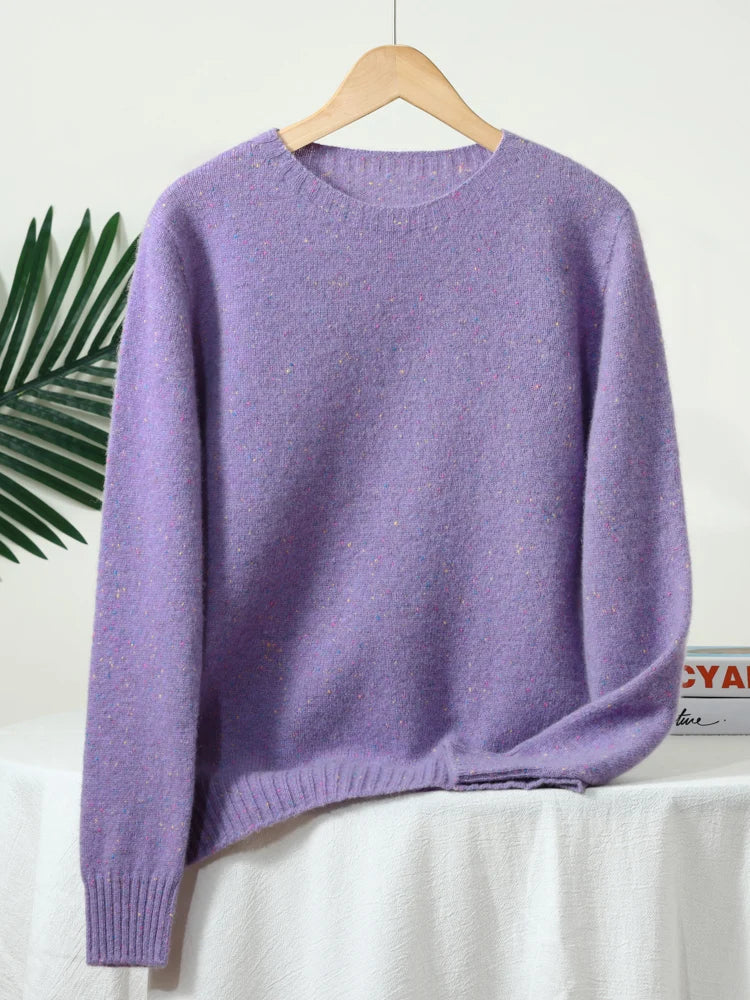 Unisex Langarm Pullover mit Rundhals und Sprenkelmuster