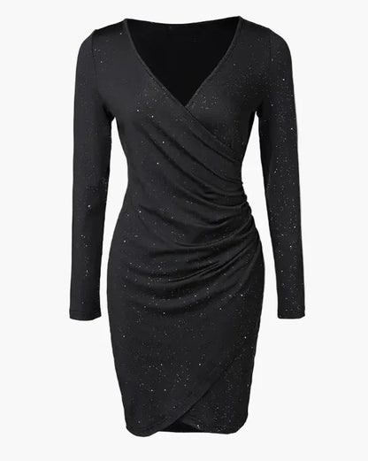 Damen Wickelkleid Elegante Partykleid mit Langarm und Galaxie-Print – Perfekt für Abendanlässe