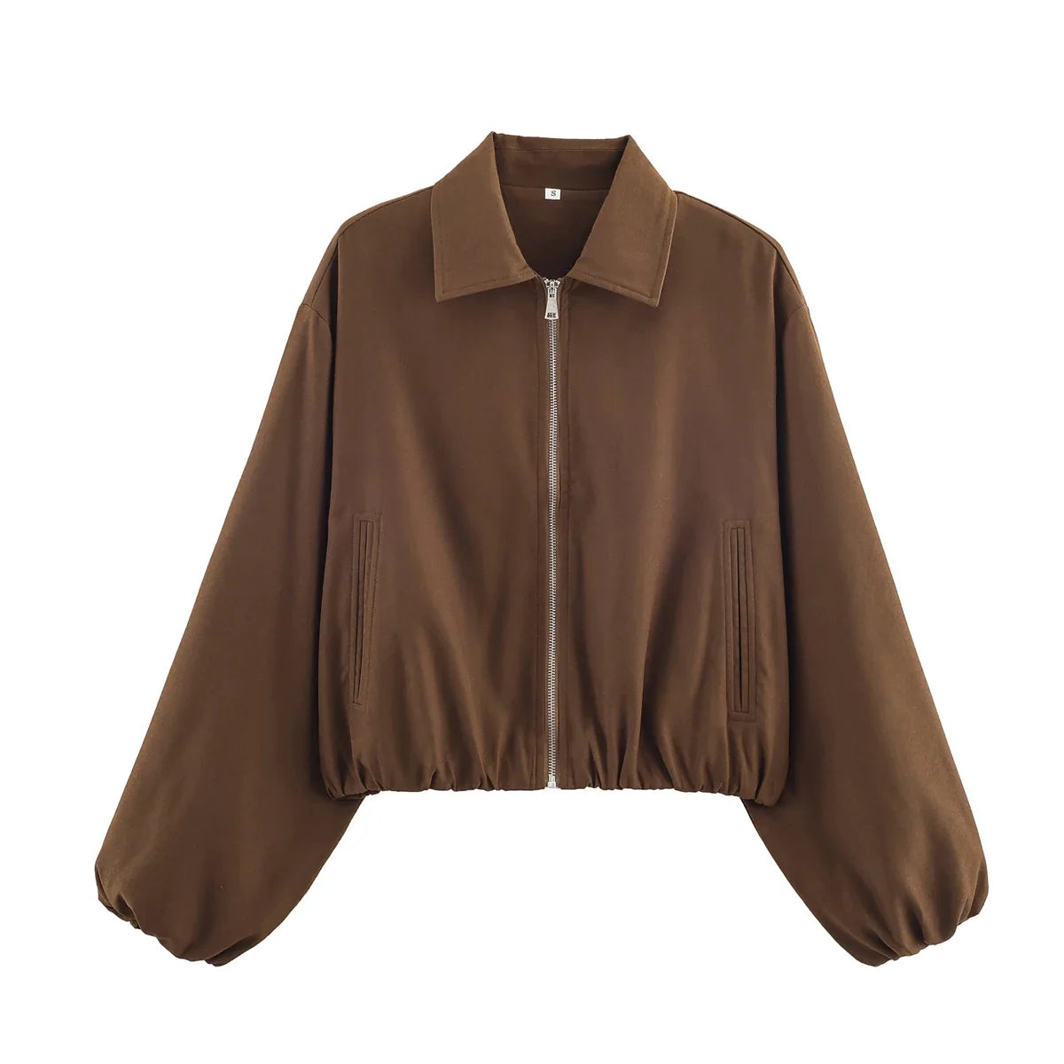 Women's cropped bomber jacket with zipper & collar