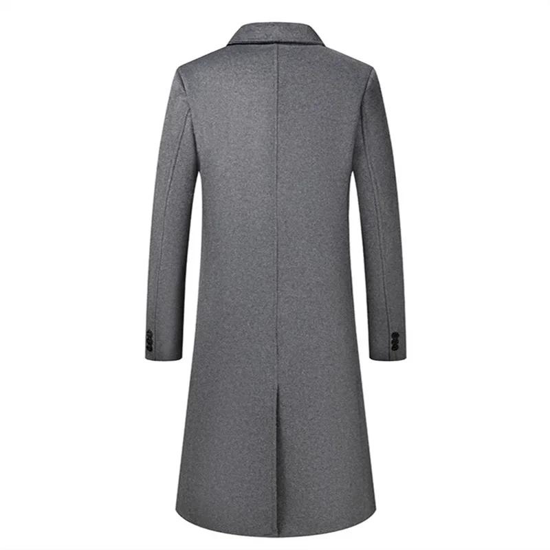 Men's long double-breasted slim-fit winter coat, wool-look, elegant