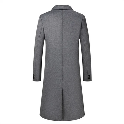 Men's long double-breasted slim-fit winter coat, wool-look, elegant
