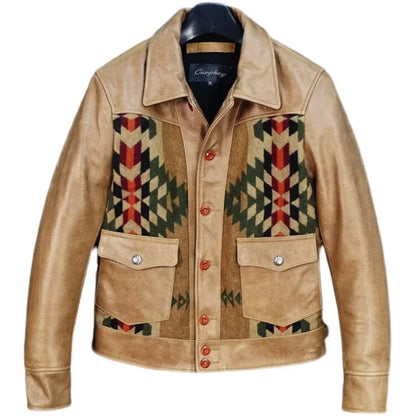 Herren Jacke mit Ethno-Muster, Hellbraun