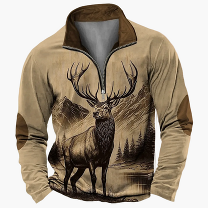 Men's outdoor sweatshirt with wildlife print and stand-up collar – leisure & hunting