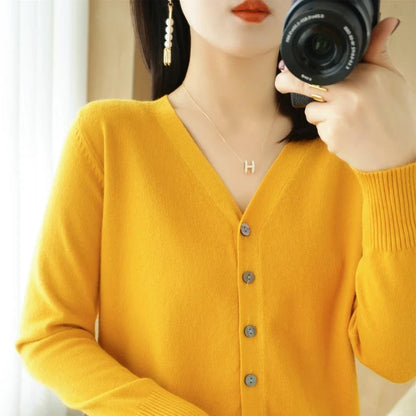 Damen Strick-Cardigan mit V-Ausschnitt und Knopfleiste