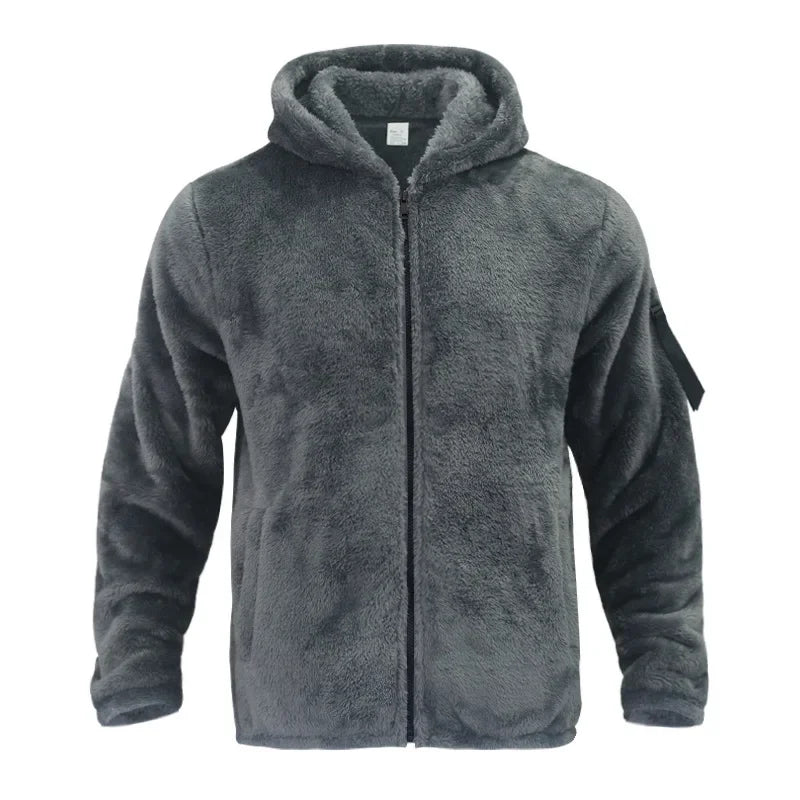 Teddyfleece Kapuzenjacke mit Reißverschluss und Ärmeltasche für Herren