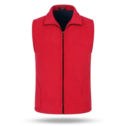 Unisex fleece vest with stand-up collar and zipper