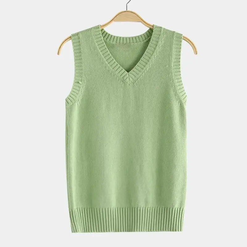 Unisex knitted vest V-neck sleeveless ribbed trim solid color