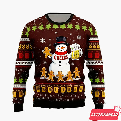Herren Lustiger Weihnachts-Pullover – Ugly Christmas Sweater mit Bier-Motiv, Perfekt für Weihnachtsfeiern