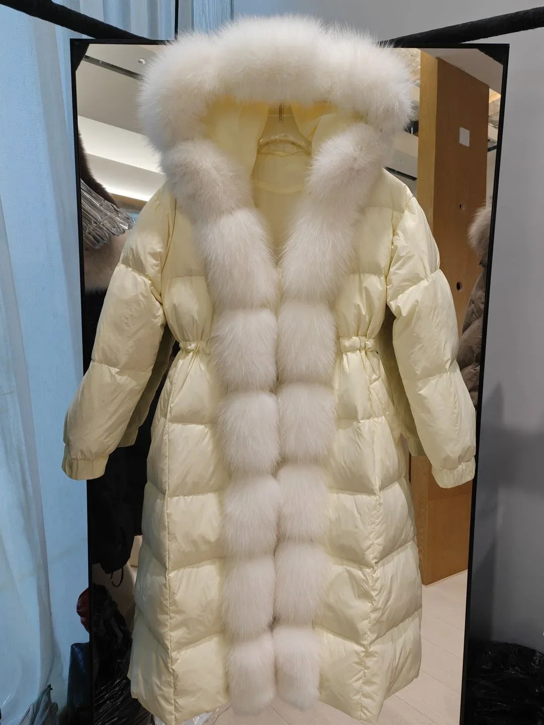 Women's Long Down Coat with Hood and Faux Fur Trim, Warm Winter Jacket