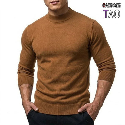 Men's long-sleeve turtleneck knit sweater with ribbed cuffs, slim fit