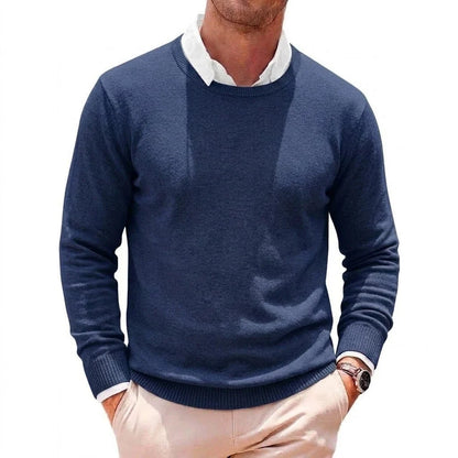 Herren Rundhals Pullover Basic Strickpullover Langarm Feinstrick