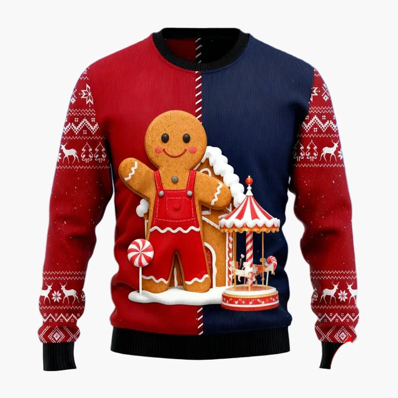 Men's Ugly Christmas Sweater – Christmas Pullover with Gingerbread Motif
