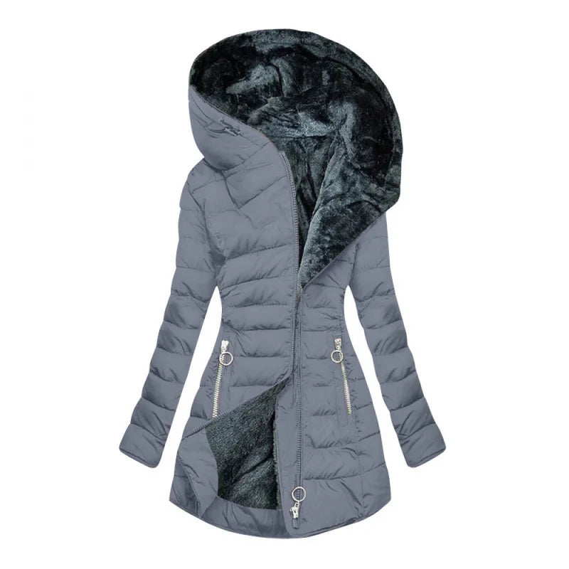 Women's long-sleeved padded winter jacket with hood