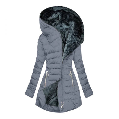 Women's long-sleeved padded winter jacket with hood