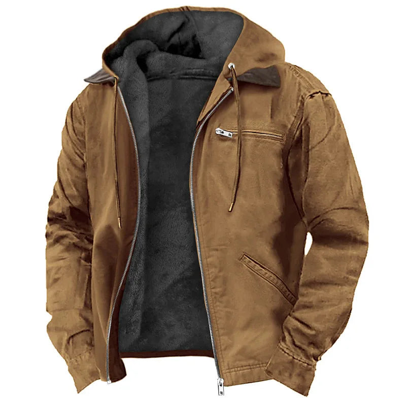 Herren Winterjacke mit Kapuze und Reißverschluss, gefüttert