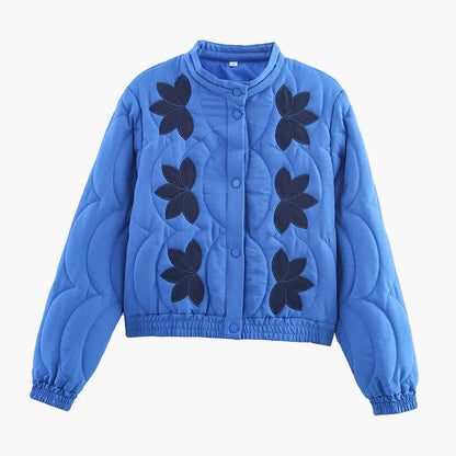 Damen Steppjacke mit Blumenmuster – Modischer Freizeit-Look, Übergangsjacke