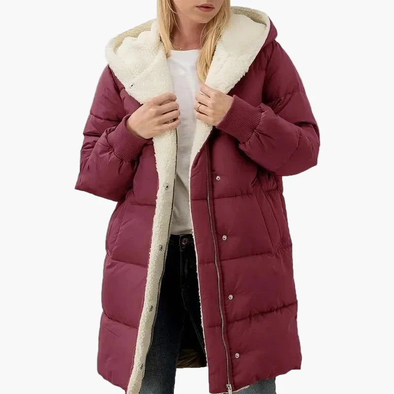 Women's winter quilted coat with hood – long warm casual coat