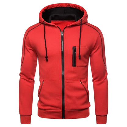 Herren Kapuzenpullover mit Reißverschluss, kontrastfarbener Kapuze und Kordelzug