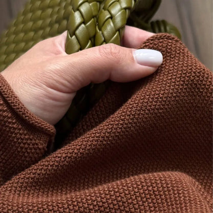 Women's crew-neck long-sleeve sweater with a knit-look texture