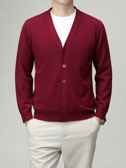 Men's V-neck cardigan with button placket, plain