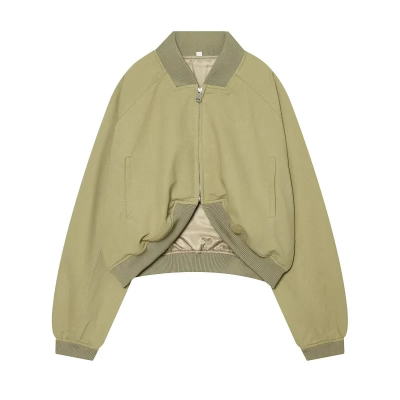 Kurze Bomberjacke für Damen, Beige/Grün