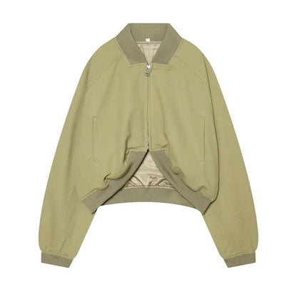 Kurze Bomberjacke für Damen, Beige/Grün