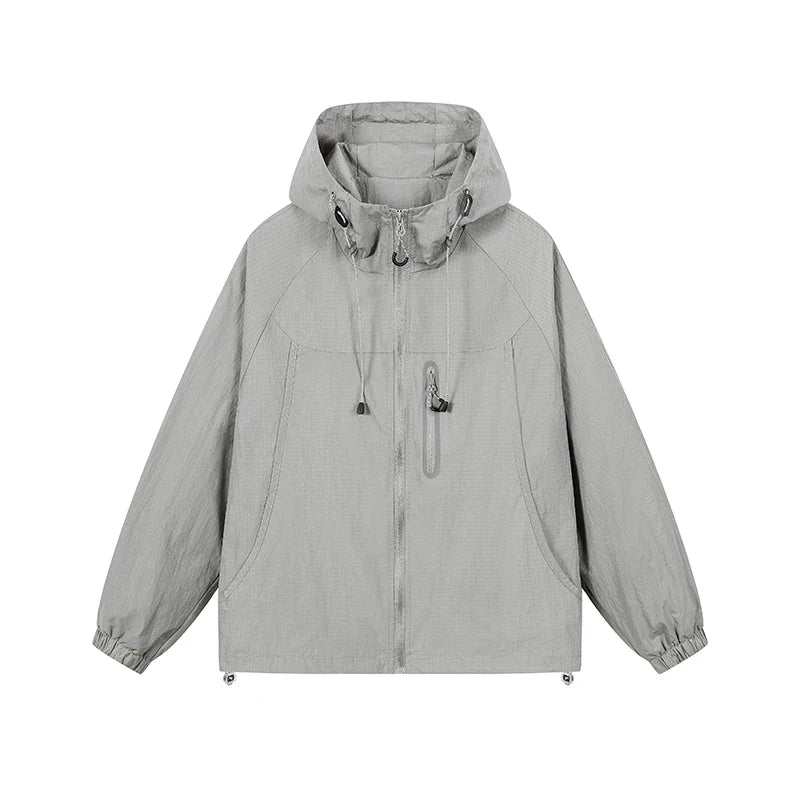 Unisex Leichte Kapuzenjacke Windbreaker mit Reißverschlusstasche