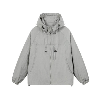 Unisex Leichte Kapuzenjacke Windbreaker mit Reißverschlusstasche