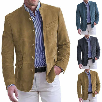 Men's Stand Collar Blazer Modern Business Casual Elegant