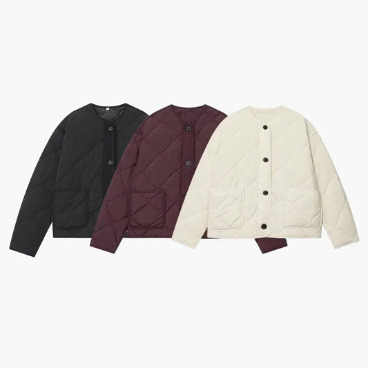 Damen Steppjacke Casual Übergangsjacke mit Knöpfen und Taschen – Alltag & Freizeit