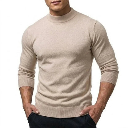 Men's long-sleeve turtleneck knit sweater with ribbed cuffs, slim fit