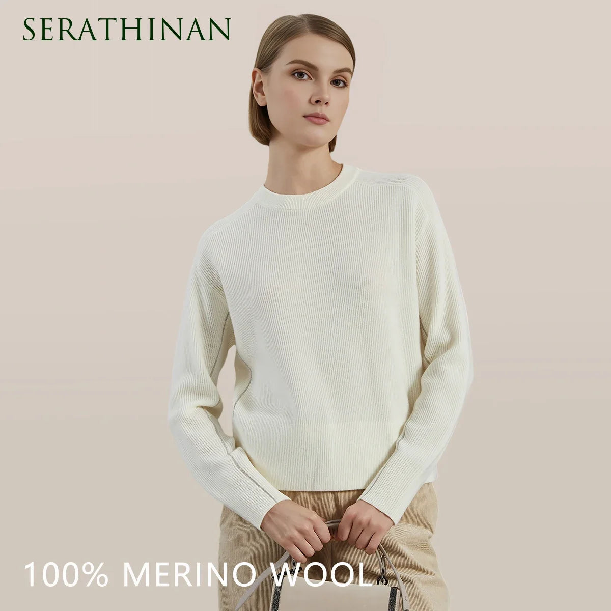 Women's ribbed crew-neck long-sleeve sweater