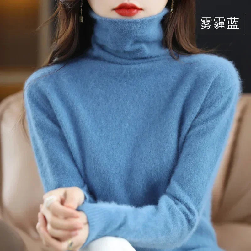 Women's turtleneck sweater with long sleeves - Soft knitted sweater for women