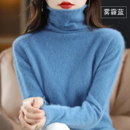 Women's turtleneck sweater with long sleeves - Soft knitted sweater for women
