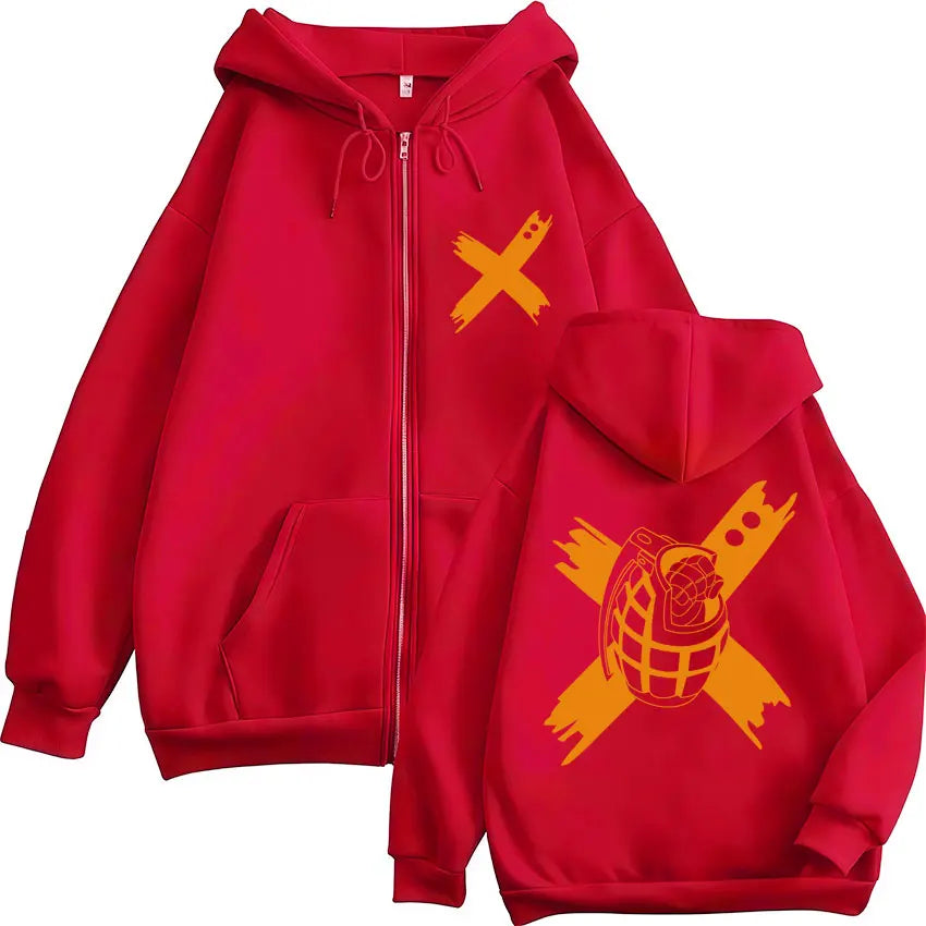 Unisex Kapuzenpullover mit Reißverschluss und Motivdruck