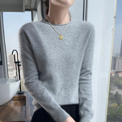 Women's Fuzzy Pink Crew-Neck Long-Sleeve Sweater