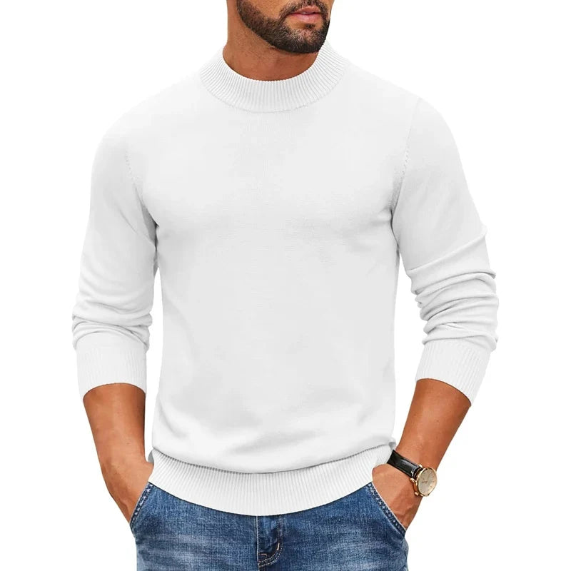 Herren Rollkragenpullover Langarm Feinstrick Mock Neck Pullover